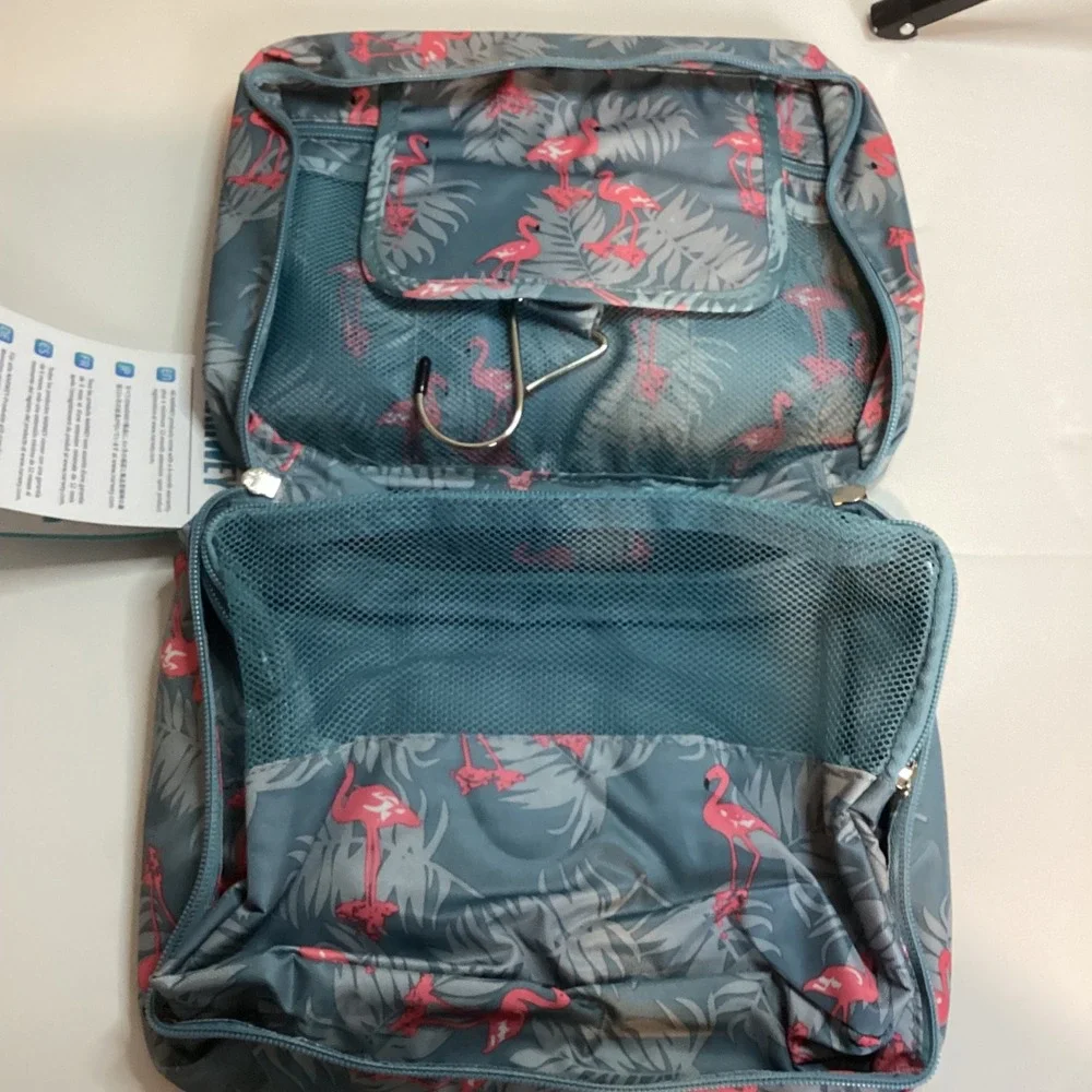 Narwey Hanging Toiletry Bag Pink Flamingo Tropical Travel Organizer New